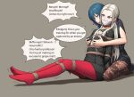 1girl 2_girls arms_behind_back blush bondage bound bound_ankles bound_arms bound_legs breast_grab byleth_(female) byleth_(fire_emblem) cloth_gag clothed_female dialogue edelgard_von_hresvelg english_text feet female_only female_protagonist femdom femsub fire_emblem fire_emblem:_three_houses gag gagged gbeeee grabbing_from_behind groping groping_breasts groping_from_behind humiliation kneel long_hair muffled multiple_girls nintendo pantyhose restrained rope rope_bondage speech_bubble sweat tagme text tied_up unicorn video_game_character video_game_franchise yuri