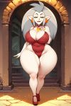 1girl ai_generated curvy disney eda_clawthorne female_only grey_hair high_heels huge_breasts mature_female nipple_bulge spelaion the_owl_house thick_thighs venus_body voluptuous