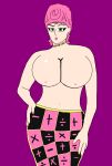  1girl big_breasts breasts breasts_out breasts_out_of_clothes cleavage female_only jojo&#039;s_bizarre_adventure looking_at_viewer nipples purple_background simple_background solo_female spicier_drip topless topless_female trish_una vento_aureo 