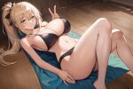  1girl alluring bare_legs big_breasts bikini cleavage female_only genshin_impact jean_gunnhildr shinsaku workout yoga_mat 