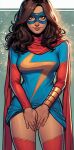  1girl ai_edit ai_generated bottomless brown_eyes brown_hair brown_skin dark-skinned_female eyemask hand_covering_pussy hands_covering_pussy kamala_khan long_hair looking_at_viewer marvel marvel_comics ms._marvel muslim_female no_pants older older_female pakistani_female superheroine young_adult young_adult_female young_adult_woman 