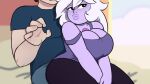 1girl amethyst_(steven_universe) big_breasts breasts cleavage clothed_female digitalkaiju faceless_male female_focus long_hair mature mature_female purple_skin sitting_on_lap solo_focus steven_universe tagme teasing thick_lips