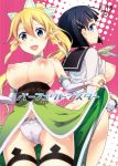 2girls black_hair blonde_hair blue_eyes braid breasts dual_persona female green_eyes hair_ornament hairclip kirigaya_suguha leafa long_hair maisa multiple_girls nipples panties pointy_ears sword_art_online twin_braids underwear