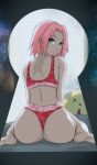  1girl alluring ass ass_focus big_ass big_breasts blushing_at_viewer curvy curvy_female curvy_thighs eye_contact fat_ass lingerie lingerie_only naked_female naruto pink_hair sakura_haruno showing_ass thick_ass thick_thighs 