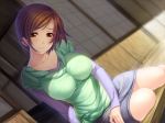  1girl big_breasts blush breasts brown_hair female game_cg ichijou_fuuko long_hair looking_at_viewer motto_nee_chanto_shiyou_yo! sitting skirt smile solo sumeragi_kohaku 