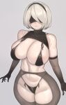 1girl 2b accessory armwear bare_shoulders beauty_mark big_breasts bikini black_clothing black_panties black_underwear blindfold bra breasts clothed clothing elbow_gloves gloves hair_accessory hair_ornament hairband handwear kelvin_hiu kelvinhiu light-skinned_female light_skin mole mole_under_mouth navel nier nier:_automata nier_(series) pale-skinned_female pale_skin panties portrait sexy sexy_body sexy_breasts short_hair standing thicc thick thick_thighs thighs three-quarter_portrait underwear voluptuous white_hair wide_hips yorha_2b yorha_no._2_type_b