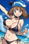 1girl alluring bandana beach big_breasts bikini blue_eyes brown_hair cleavage creatures_inc. game_freak haruka_(pokemon) may may_(pokemon) nintendo niwai ocean pokemon pokemon_(anime)