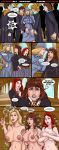  3_girls 3girls big_breasts blonde blonde_hair blue_eyes breasts brown_eyes brown_hair clothed comic dress erection_under_clothes female fingering_through_clothes fleur_delacour ginny_weasley groping groping_breasts groping_through_clothes harry_potter hat hermione_granger hogwarts_school_uniform indoors long_blonde_hair male male/female mavruda multiple_boys neck_tie nude red_hair redhead school_uniform skirt standing undressing wand 