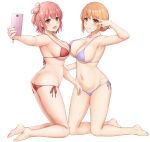  2_girls :d :q alluring armpits ass barefoot big_breasts bikini blue_bikini blush breasts butt_crack cleavage feet female_focus female_only hair_bun high_res holding holding_phone inanaki_shiki kneel matching_hair/eyes mature_female mother_&amp;_daughter multiple_girls navel open_mouth orange_eyes phone pink_eyes pink_hair red_bikini selfpic short_hair side-tie_bikini_bottom sidelocks simple_background single_hair_bun smile strap_gap swimsuit thighs toes tongue tongue_out under_boob v v_over_eye wet white_background yahari_ore_no_seishun_lovecome_wa_machigatteiru. yuigahama_yui yuigahama_yui&#039;s_mother 