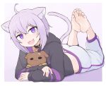 1girl cat_girl feet female_only foot_fetish looking_at_viewer neko nekomata purple_eyes purple_hair softhanten tail