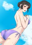 1_girl 1girl ass bikini female female_only kantai_collection light-skinned_female looking_at_viewer mostly_nude myoukou_(kantai_collection) purple_bikini side-tie_bikini_bottom solo sygh untied_bikini