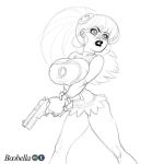  boobella_(artist) breasts cleavage clothes gun hair 