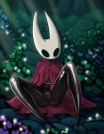 1girl 1girl 1girl absurd_res arthropod black_eyes black_skin bottomless cape cloak clothed clothing empty_eyes high_res hollow_knight hornet_(hollow_knight) insects pipyaka pussy red_cape thick_thighs