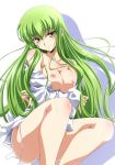 1girl blush bottomless breasts c.c. cc code_geass crossed_arms female green_hair izumi_mahiru long_hair looking_at_viewer nipples nude open_clothes open_shirt panties shirt solo underwear untied white_panties yellow_eyes