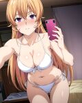 1girl alluring big_breasts bikini cleavage cookiefudge female_only holding_phone nakiri_erina purple_eyes selfpic shokugeki_no_souma strawberry_blonde_hair