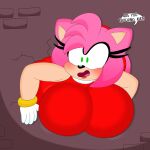 1girl 1girl 3barts amy_rose anthro big_breasts breasts_bigger_than_body breasts_bigger_than_head breasts_bigger_than_torso dress female_only furry gloves hedgehog hourglass_figure huge_breasts hyper_breasts immobile sega sonic_the_hedgehog_(series) tagme through_wall