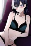 1girl alluring blue_eyes bra breasts cleavage nios panties silf sitting_in_sofa underwear yahari_ore_no_seishun_lovecome_wa_machigatteiru. yukinoshita_haruno