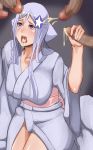 1girl airhike bleach bleach:_zanpakutou_ibun_hen blush breasts censored cum gangbang group_sex handjob japanese_clothes kimono kinoshita_(air_hike) large_breasts long_hair penis sode_no_shirayuki tongue