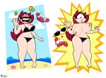  beach bikini bikini_top blush comic crab embarrassed embarrassed_nude_female embarrassing enf female_human long_hair mojo_(artist) oc original original_character purple_eyes ripped_clothes ripped_clothing starfish stripping topless 