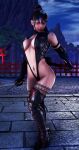  1girl alluring beautiful big_breasts black_and_red_and_purple_hair boots cleavage elbow_gloves insanely_hot katana kitsune_marks kunimitsu_ii kunoichi leather mod namco ponytails stockings tekken tekken_8 thighhigh_boots weapons 