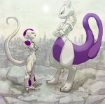 alien awkward comedy crossover dragon_ball dragon_ball_z epic frieza full_body funny mewtwo mountain parody pokemon simple_background_color standing tail town