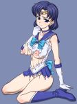 1girl ami_mizuno bishoujo_senshi_sailor_moon blue_boots blue_eyes blue_hair blue_skirt blush boots breasts crown earrings gloves hat jewelry knee_boots large_breasts leotard magical_girl masa_yuki mizuno_ami nipples puffy_nipples sailor_mercury sailor_moon school_uniform serafuku short_hair sitting skirt solo tears torn_clothes uncensored white_gloves yukimasa_(nkk145)