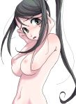  1girl black_eyes black_hair breasts harukaumedaya long_hair looking_at_viewer nakatsukasa_tsubaki nipples nude pin ponytail simple_background solo soul_eater tears tsubaki white_background 