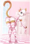 1boy anthro clothed clothing crossdressing door feline furry girly hair leggings legwear male male_only mammal panties re-sublimity-kun solo underwear white_hair window yaoi