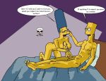 aged_up bart_simpson big_breasts big_penis blue_hair dialogue hair imminent_sex incest marge_simpson mother_&_son stroking the_fear the_simpsons yellow_skin