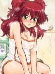  1girl bath blush breasts cleavage gundam gundam_00 kneeling naked_towel nanamo nanamo_(002a) nena_trinity red_hair solo sweat towel wet yellow_eyes 