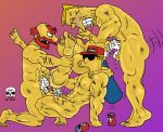 anal beer blue_hair blush breasts cum cum_in_ass cum_in_mouth cum_in_pussy duffman fellatio groundskeeper_willie hair marge_simpson nude oral penis rainier_wolfcastle spitroast testicles the_fear the_simpsons triple_penetration vaginal wince yellow_skin