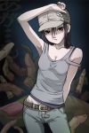 baseball_cap black_hair cap casual_clothing haruyama haruyama_kazunori hat open_fly panties red_eyes safety_pin stare staring strap_slip tomboy underwear unzipped when_you_see_it yubi yuuko yuuko_(yubi)