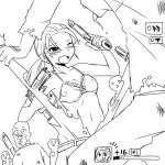 1girl blush bra breasts erect_nipples gun left_4_dead lingerie louis lowres monochrome navel nude ponytail solo tears torn_clothes underwear weapon zoey zoey_(left4dead) zombie