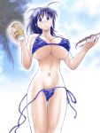  1girl aki_hinata beach beer big_breasts bikini blue_eyes blue_hair breasts censored drink food glasses hair hinata_aki huge_breasts keroro_gunso keroro_gunsou maeda_sengoku milf navel nipples noodles pince-nez pussy sgt._frog side-tie_bikini solo swimsuit underboob wardrobe_malfunction 