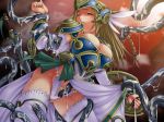  armor big_breasts blonde_hair blushing breasts brown_hair choker green_eyes helmet huge_breasts long_hair princess slimeria_valkyrie_(valkyrie_profile_2) tentacle tentacle_rape thighhighs valkyrie_profile valkyrie_profile_2:_silmeria winged_helmet 