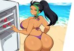 1girl ai_generated beach bikini curvaceous dark-skinned_female dark_skin dat_ass female female_only fridge huge_ass huge_breasts latina mullon nemona_(pokemon) nintendo novelai ocean pokemon pokemon_sv solo_female summer two_tone_hair voluptuous voluptuous_female