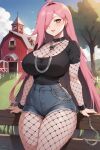 1girl ai_generated big_breasts fishnets long_hair nenefthivt pink_hair shirt shorts solo tagme vtuber