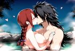  1boy 1girl black_hair breasts couple fairy_tail irene_belserion kissing madara_uchiha nipples nude nude_female nude_male red_hair 