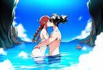  1boy 1girl arms_around_back black_hair couple fairy_tail irene_belserion kissing madara_uchiha nude nude_male red_hair 