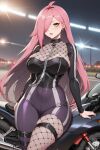 1girl ai_generated big_breasts cleavage fishnets long_hair nenefthivt on_motorcycle pants pink_hair shirt shoes solo tagme vtuber yellow_eyes