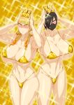  2_girls alluring athletic_female big_breasts bikini black_hair blonde_hair cloak crown crowns face_mask female_abs fit_female kanisuka_rita mask multiple_girls ohsama_sentai_king-ohger otokamu pin_up ran_himeno super_sentai swimsuit yellow_eyes 