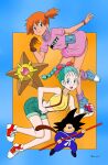  blue_hair bulma_brief_(cosplay) dragon_ball miniskirt misty misty_(pokemon) misty_pokemon_(cosplay) orange_hair pokemon pokemon_(anime) shorts shoxxe staryu the-sakura-samurai_(colorist) 