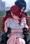  1boy 1girl blue_eyes blue_hair couple minato_arisato mitsuru_kirijo persona_3 red_eyes red_hair 