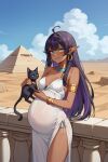  ai_generated black_lipstick blue_eyes dark_hair dark_purple_hair egyptian egyptian_clothes egyptian_clothing egyptian_female egyptian_jewelry elf elf_ears jewelry long_hair purple_hair 