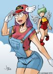  angel_wings arale_norimaki big_breasts enchantae_(artist) glasses hat jordi_bayarri overalls purple_eyes shorts wings 