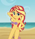 1girl beach bottomless breasts disney equestria_girls half-naked hand_on_hip hasbro midriff muscular_female my_little_pony nudity older older_female pussy seashell_bra sexy skinny_dipping slender_body sunset_shimmer the_little_mermaid vulva young_adult young_adult_female young_adult_woman