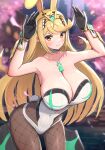 1girl 1girl adapted_costume alluring alternate_costume ass bangs big_breasts blonde_hair blush bunny_ears bunny_girl bunny_hood bunnysuit cleavage core_crystal earrings embarrassed female_only gold_eyes gonzarez hair_ornament highleg_leotard hips item leggings leotard long_hair looking_at_viewer mythra nintendo revision slim_waist swept_bangs thick_thighs thighs tiara white_leotard wide_hips xenoblade_(series) xenoblade_chronicles_2