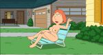  barefoot black_eyes breasts chair earrings eyelashes family_guy feet fox lipstick lois_griffin navel nipples nude orange_hair shiny_skin sitting toes 