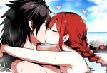  1boy 1girl arms_behind_head black_hair couple fairy_tail irene_belserion kissing madara_uchiha nude nude_female nude_male red_hair 