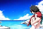  1boy 1girl black_hair canon_couple fairy_tail hugging irene_belserion madara_uchiha nude nude_female nude_male red_hair 